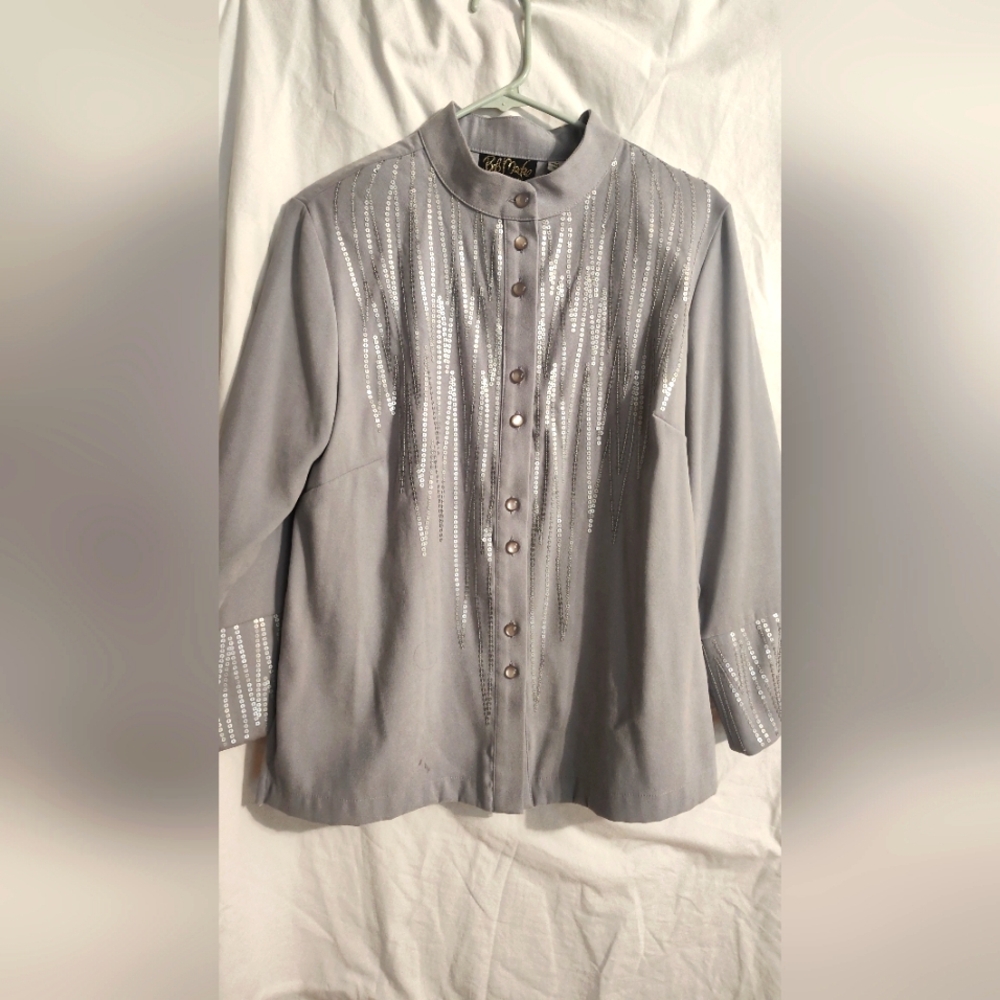 Bob Mackie wearable art sequined button up blouse.‎